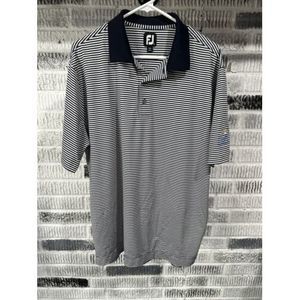 FootJoy Golf‎ Polo Shirt Large White Blue Striped FJ Performance Mens Arm Logo
